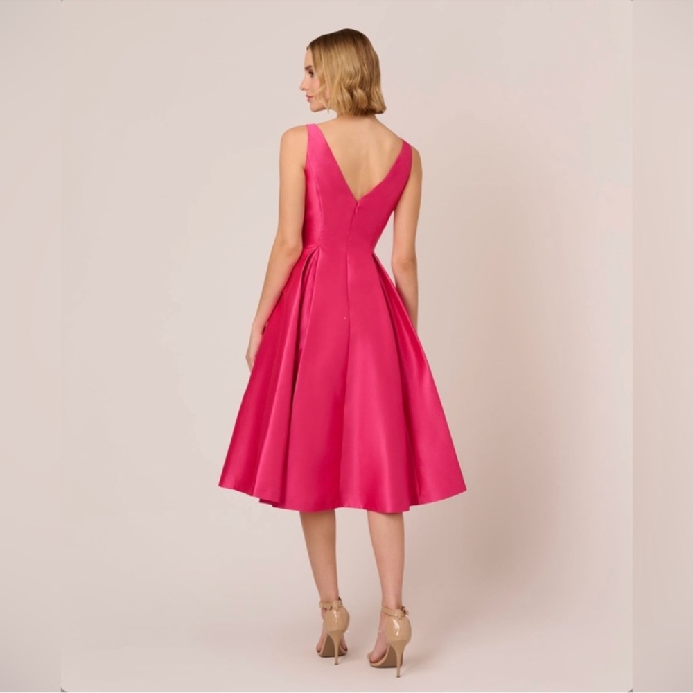 Sleeveless Mikado Fit & Flare Midi Dress With V-Back - Electric Pink - NWT - Picture 5 of 15